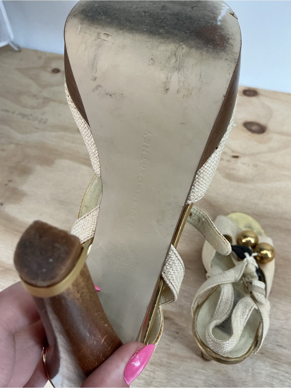 Stella McCartney Beige Platform Peep-Toe Heels with Gold Charm Detail Size 37.5 - Picture 6 of 8
